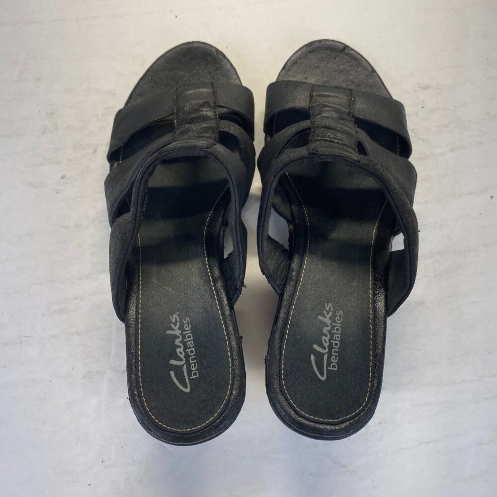 Clarks Women's Black Leather Sandals Size 7M,Comfort,Casual - Picture 4 of 16